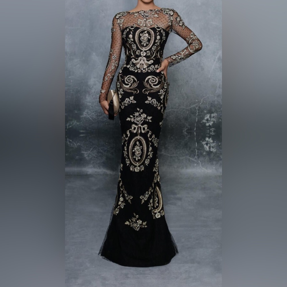 Tarik Ediz Couture Black and Silver Gown